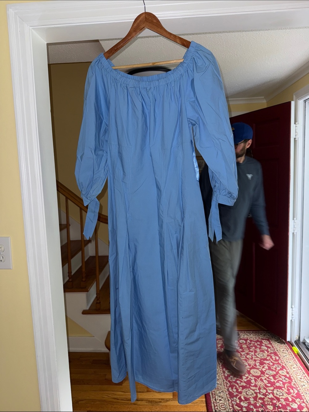LOFT Light Blue Off-the-Shoulder Tie Sleeve Maxi Dress